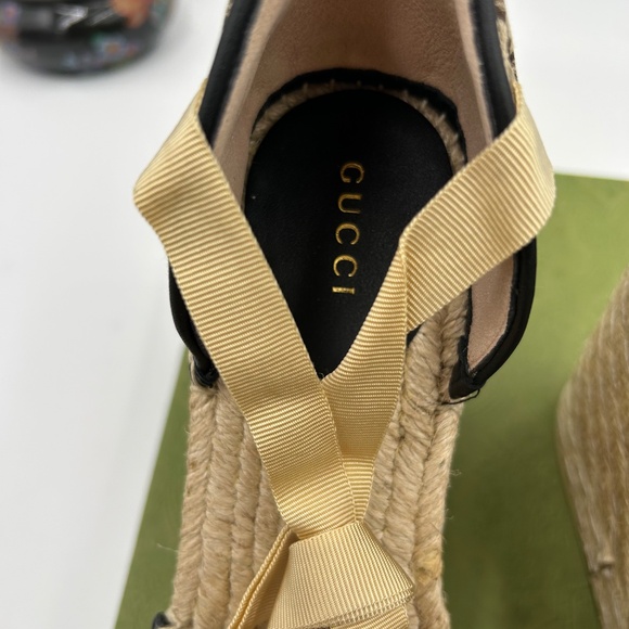 Women’s Gucci, Pilar GG ankle tie, espadrille platform wedge sandal size 42 - Picture 5 of 11